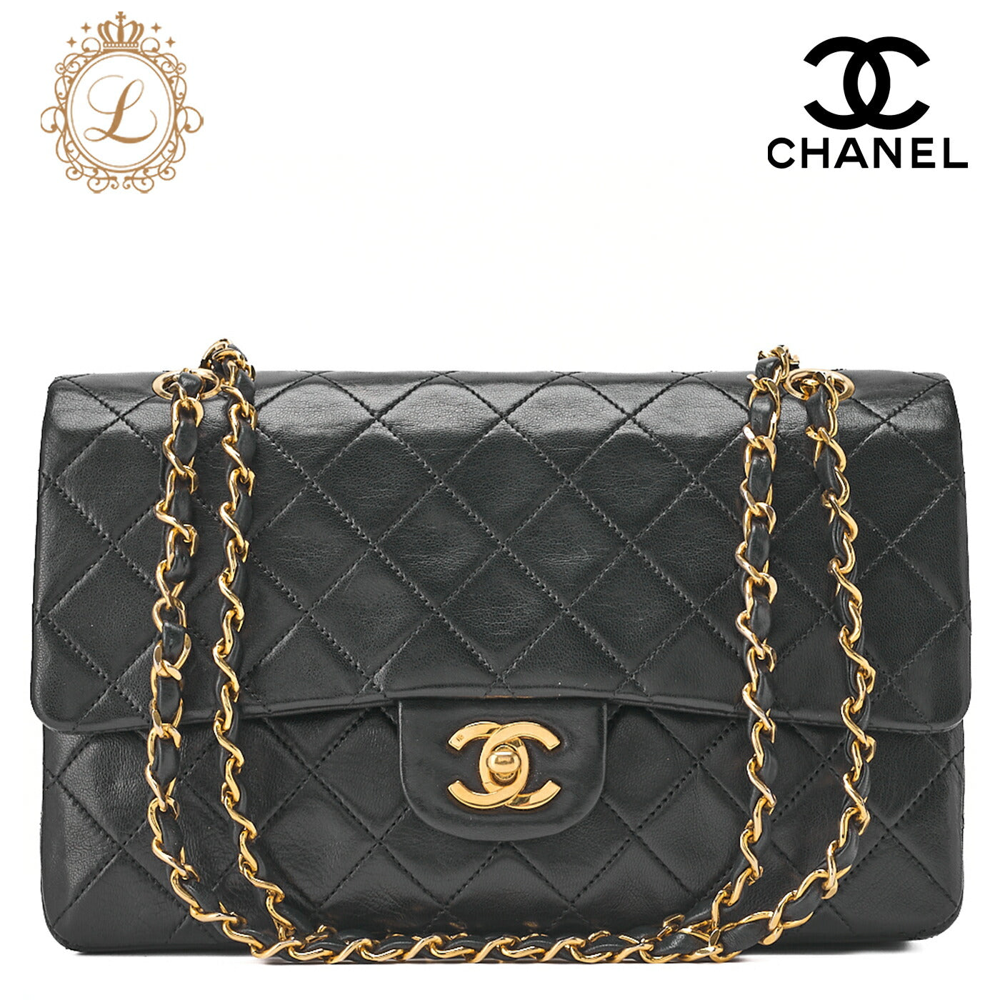 CHANEL Matelassé Double Flap 25cm Chain Shoulder Lambskin Black Gold-Tone Hardware, Pre-Owned