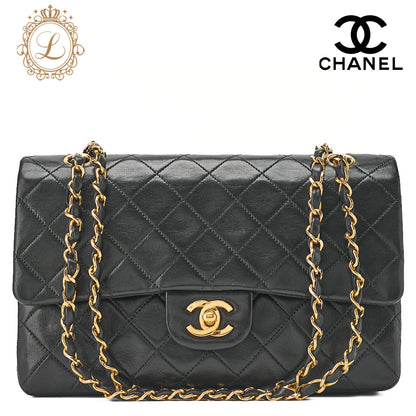 CHANEL Matelassé Double Flap 25cm Chain Shoulder Lambskin Black Gold-Tone Hardware, Pre-Owned