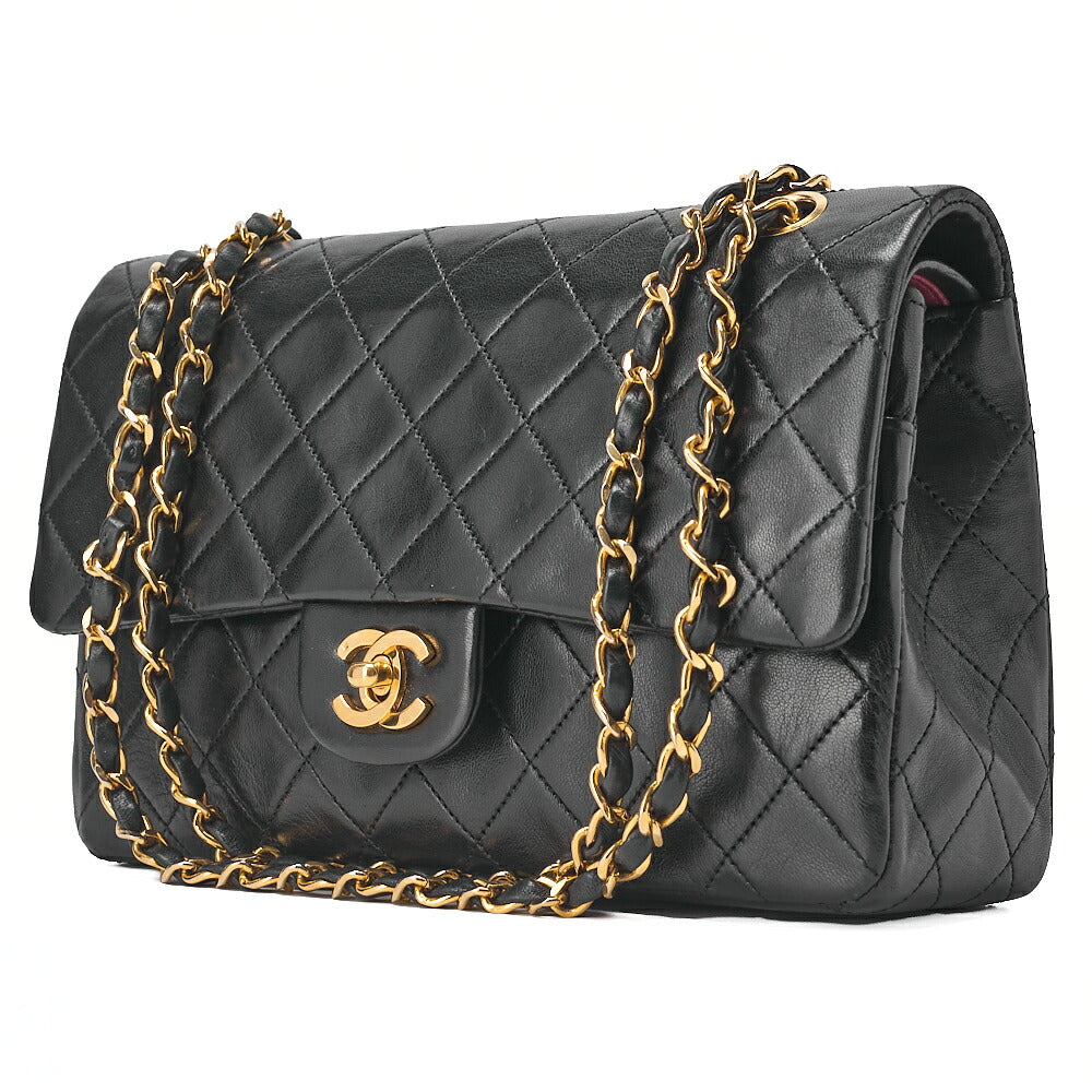 CHANEL Matelassé Double Flap 25cm Chain Shoulder Lambskin Black Gold-Tone Hardware, Pre-Owned