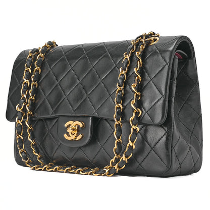 CHANEL Matelassé Double Flap 25cm Chain Shoulder Lambskin Black Gold-Tone Hardware, Pre-Owned