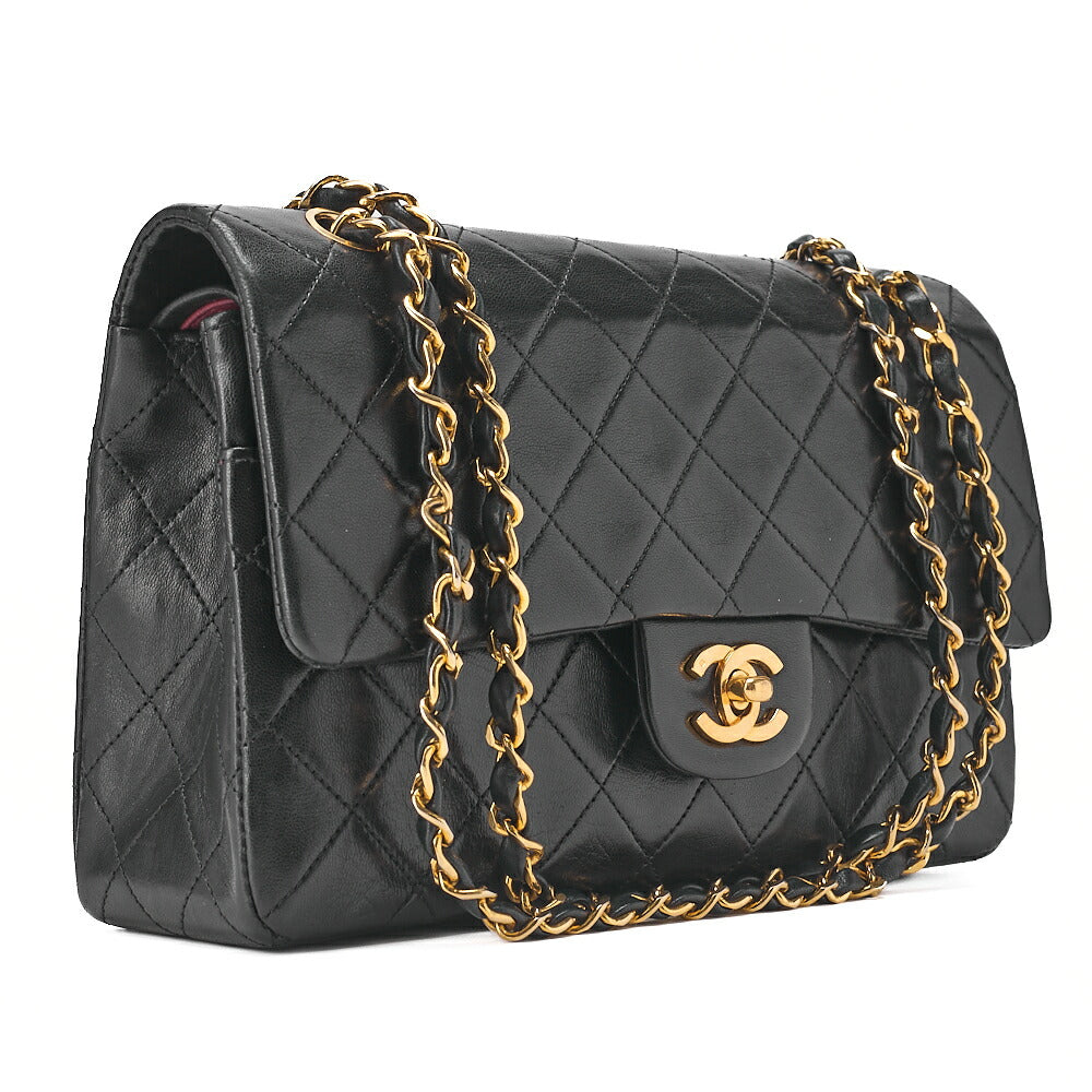CHANEL Matelassé Double Flap 25cm Chain Shoulder Lambskin Black Gold-Tone Hardware, Pre-Owned