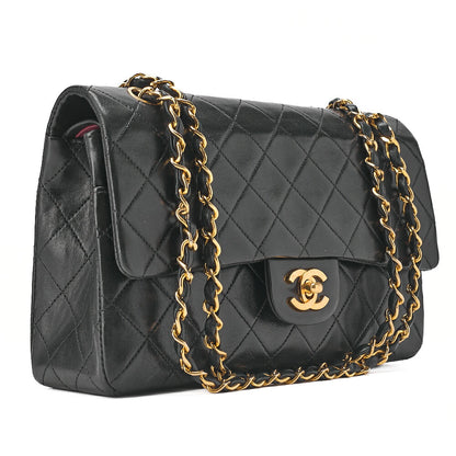 CHANEL Matelassé Double Flap 25cm Chain Shoulder Lambskin Black Gold-Tone Hardware, Pre-Owned