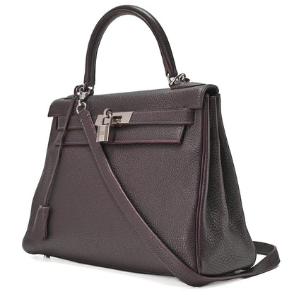 HERMES Kelly 28 Handbag Inner Stitch Togo Rezan Silver-Tone Hardware, Pre-Owned