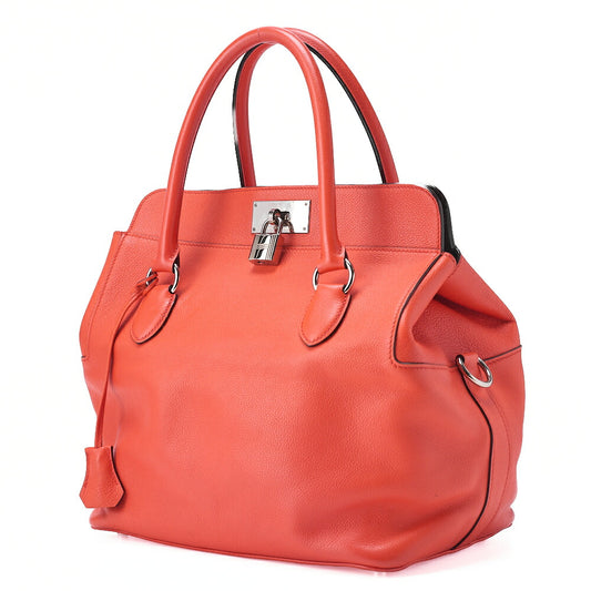 HERMES Toolbox 26 Verso Evercolor Orange Poppy x Rouge Ash Handbag Silver-Tone Hardware, Pre-Owned