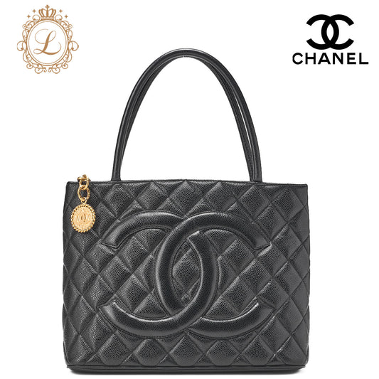 CHANEL Matelassé Reprint Tote Caviar Skin Black Gold-Tone Hardware, Pre-Owned
