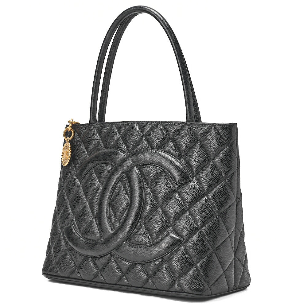 CHANEL Matelassé Reprint Tote Caviar Skin Black Gold-Tone Hardware, Pre-Owned