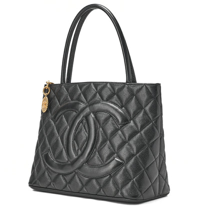 CHANEL Matelassé Reprint Tote Caviar Skin Black Gold-Tone Hardware, Pre-Owned