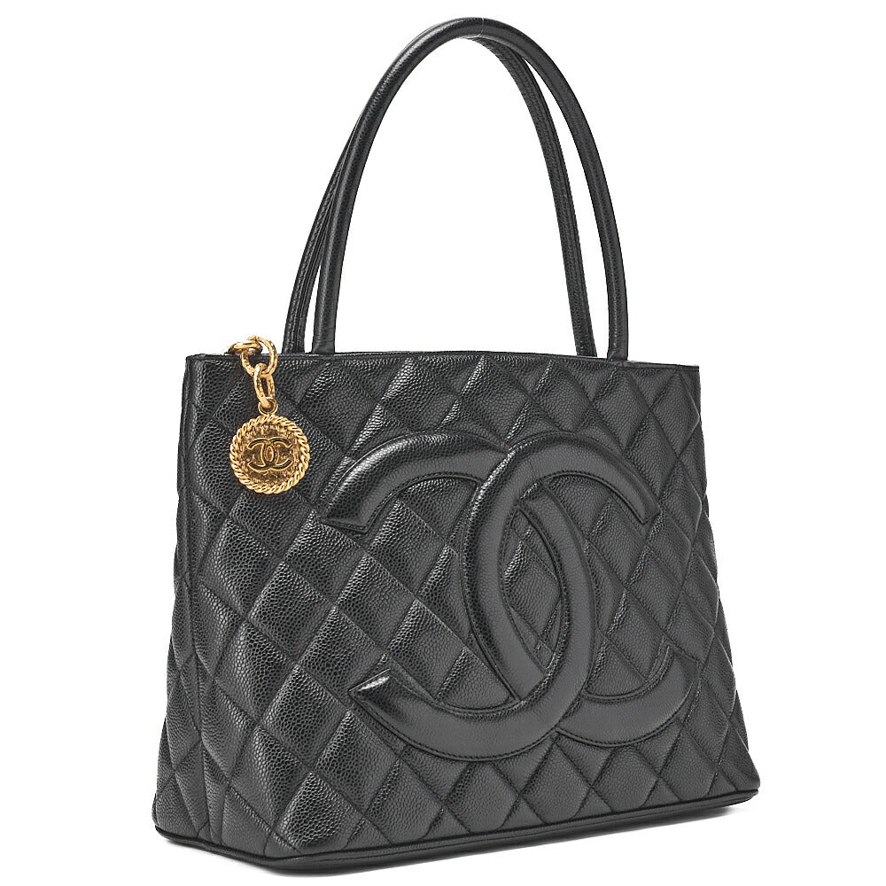 CHANEL Matelassé Reprint Tote Caviar Skin Black Gold-Tone Hardware, Pre-Owned