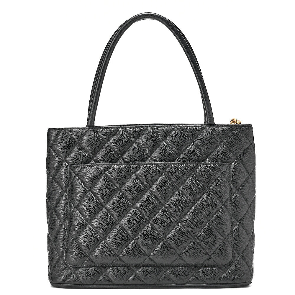 CHANEL Matelassé Reprint Tote Caviar Skin Black Gold-Tone Hardware, Pre-Owned