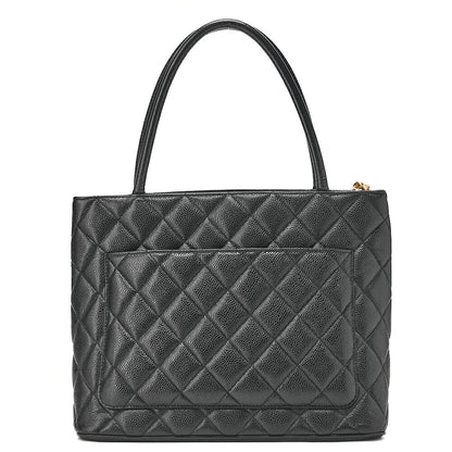 CHANEL Matelassé Reprint Tote Caviar Skin Black Gold-Tone Hardware, Pre-Owned
