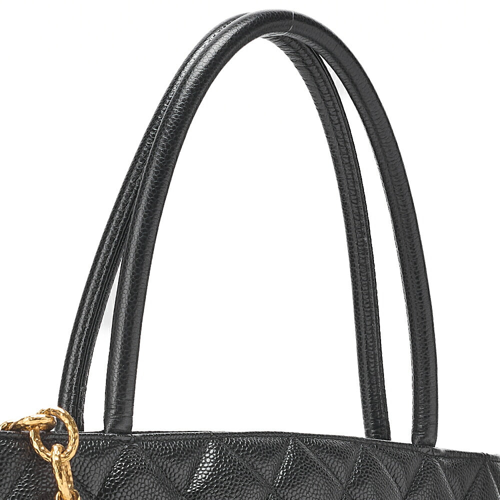 CHANEL Matelassé Reprint Tote Caviar Skin Black Gold-Tone Hardware, Pre-Owned