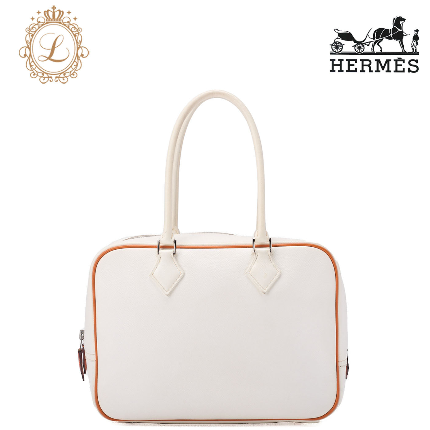 HERMES Bloom 28 Tote Bag Epson White x Orange Silver-Tone Hardware, Pre-Owned