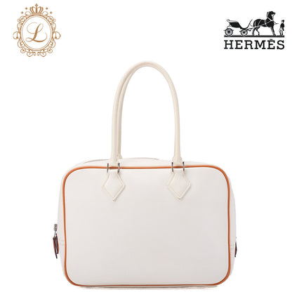 HERMES Bloom 28 Tote Bag Epson White x Orange Silver-Tone Hardware, Pre-Owned