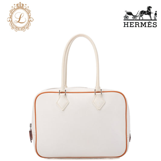 HERMES Bloom 28 Tote Bag Epson White x Orange Silver-Tone Hardware, Pre-Owned