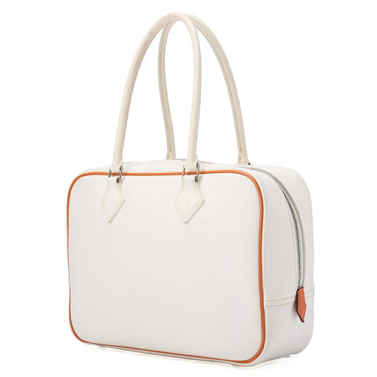 HERMES Bloom 28 Tote Bag Epson White x Orange Silver-Tone Hardware, Pre-Owned