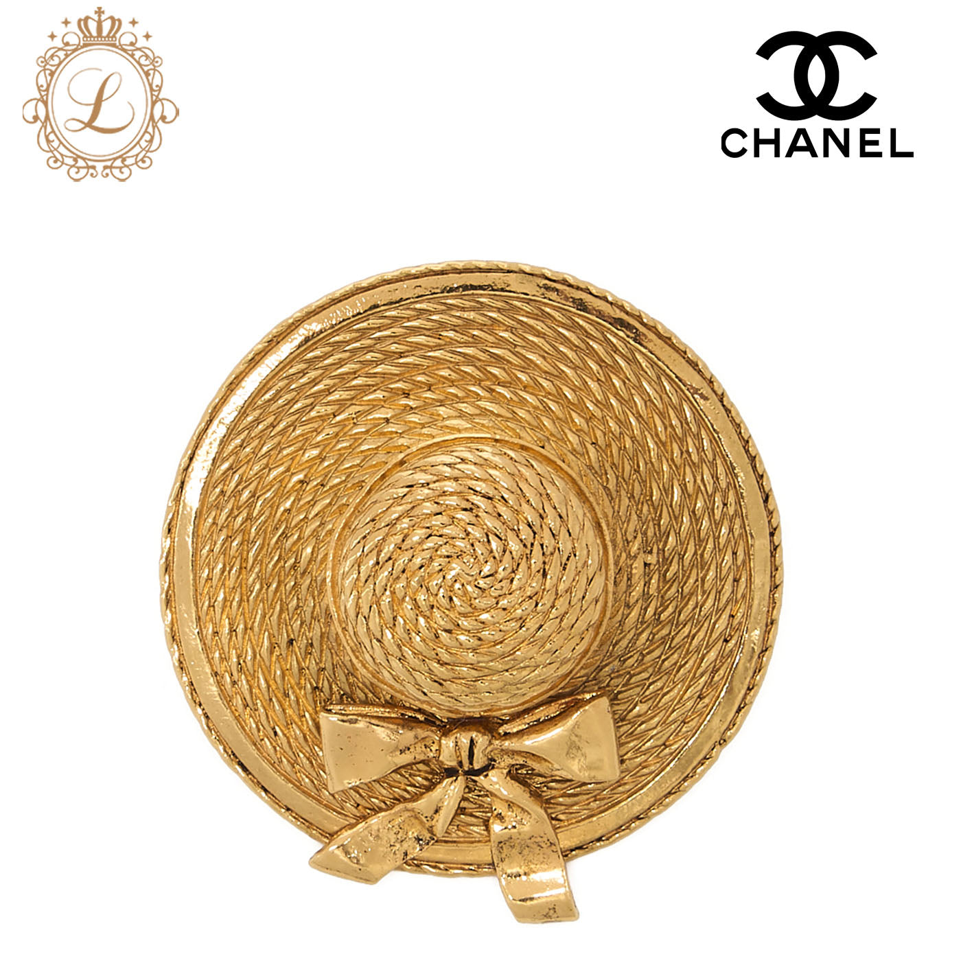 CHANEL Straw Pattern Hat Brooch Gold-Tone Hardware, Pre-Owned