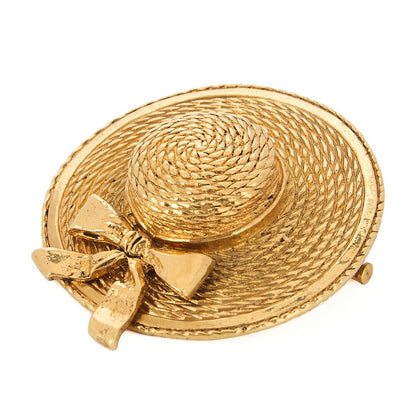 CHANEL Straw Pattern Hat Brooch Gold-Tone Hardware, Pre-Owned