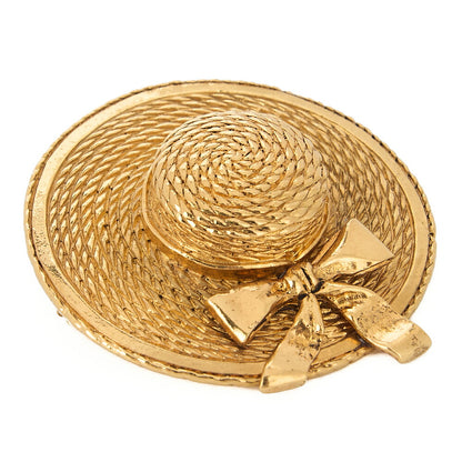 CHANEL Straw Pattern Hat Brooch Gold-Tone Hardware, Pre-Owned