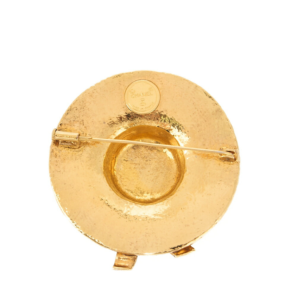 CHANEL Straw Pattern Hat Brooch Gold-Tone Hardware, Pre-Owned