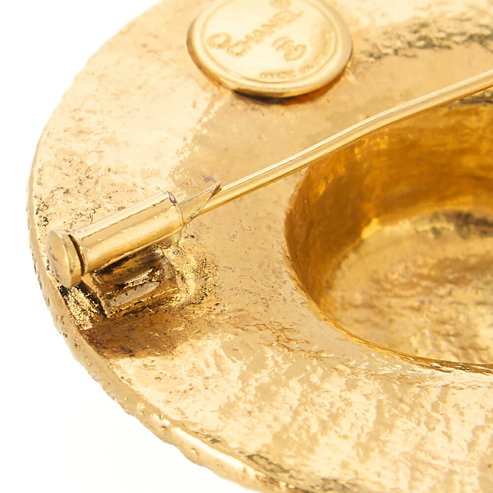 CHANEL Straw Pattern Hat Brooch Gold-Tone Hardware, Pre-Owned