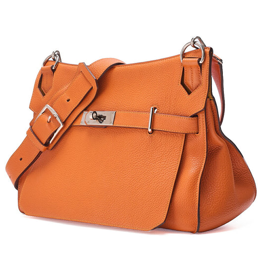 HERMES Gypsy 34 Shoulder Bag Tryon Clemence Orange x Jaune Silver-Tone Hardware, Pre-Owned