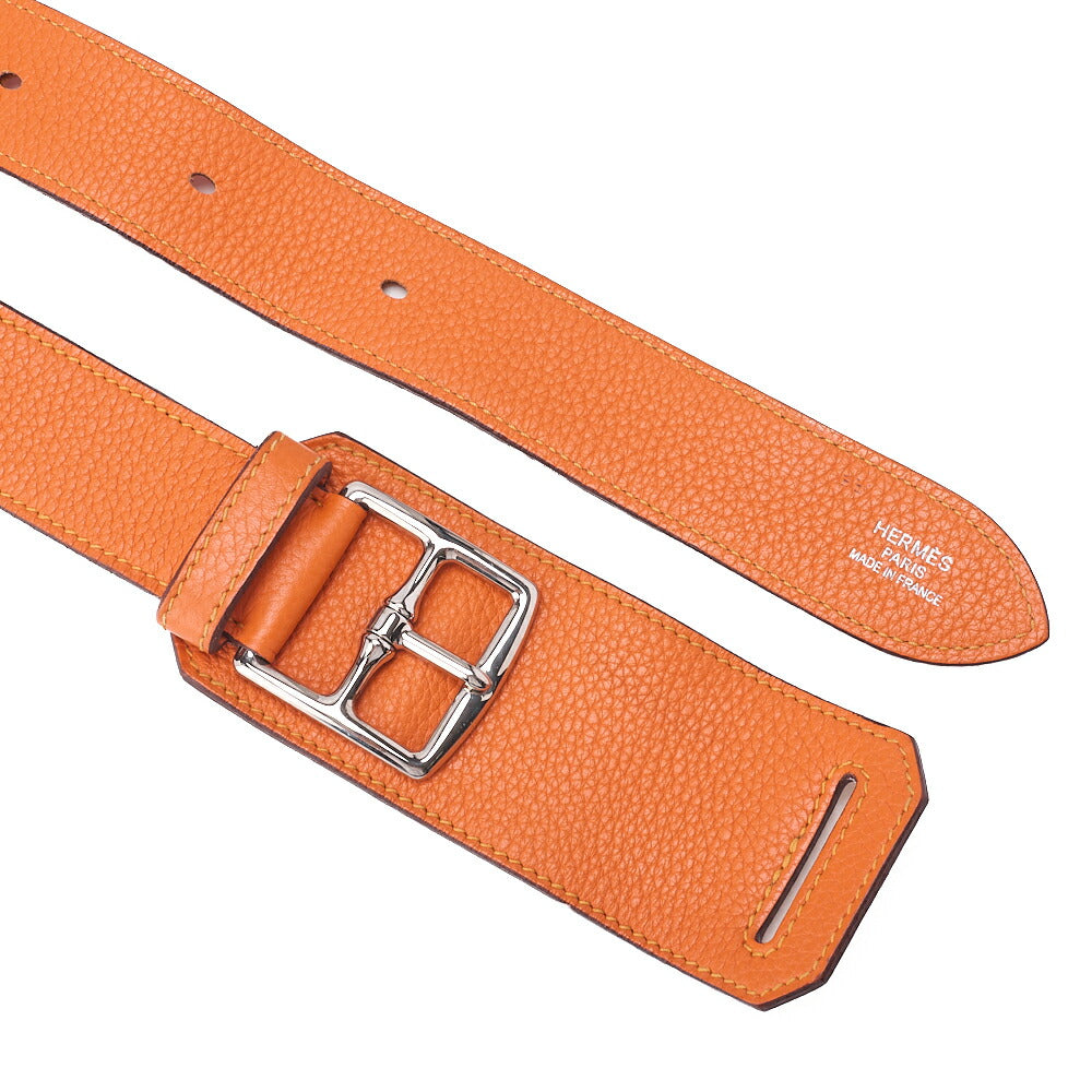 HERMES Gypsy 34 Shoulder Bag Tryon Clemence Orange x Jaune Silver-Tone Hardware, Pre-Owned
