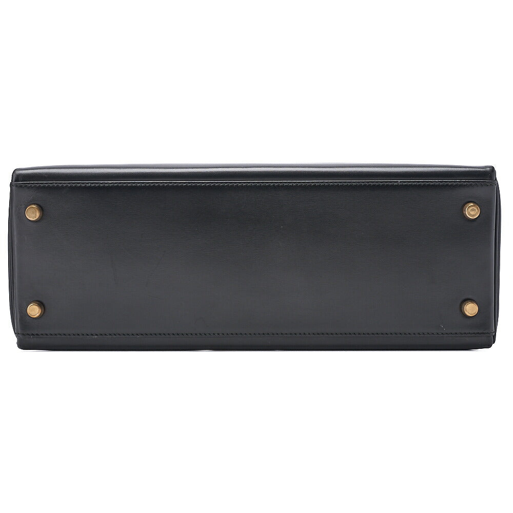 HERMES Kelly 32 Handbag Inseam Box Calf Black Gold-Tone Hardware, Pre-Owned