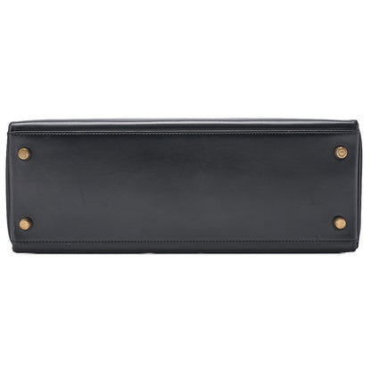 HERMES Kelly 32 Handbag Inseam Box Calf Black Gold-Tone Hardware, Pre-Owned