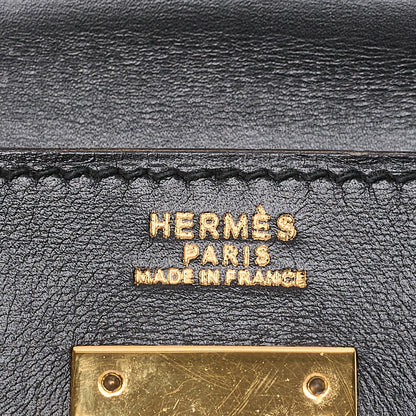 HERMES Kelly 32 Handbag Inseam Box Calf Black Gold-Tone Hardware, Pre-Owned