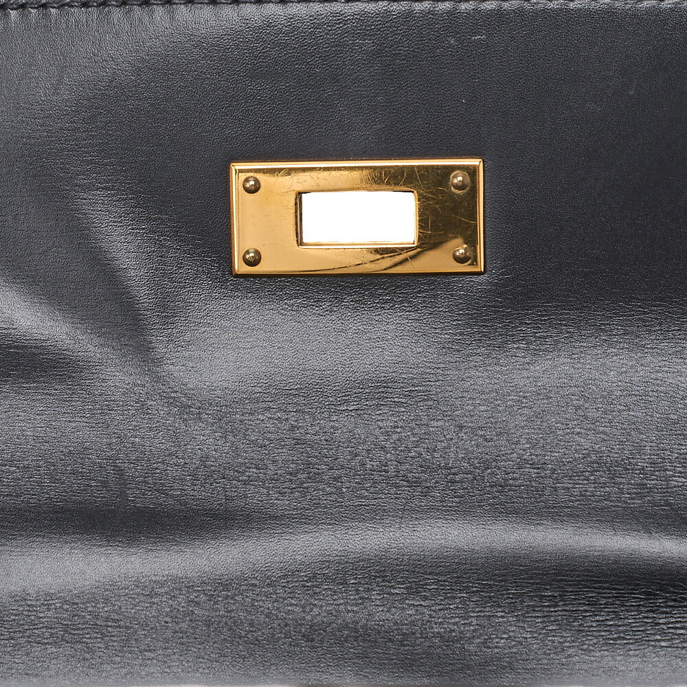 HERMES Kelly 32 Handbag Inseam Box Calf Black Gold-Tone Hardware, Pre-Owned