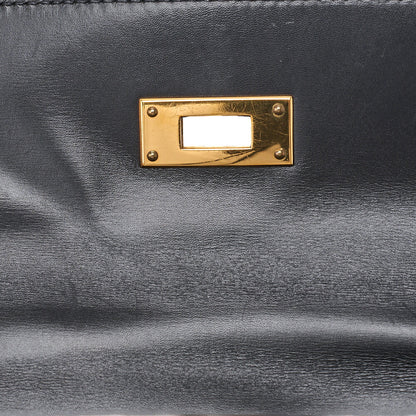HERMES Kelly 32 Handbag Inseam Box Calf Black Gold-Tone Hardware, Pre-Owned