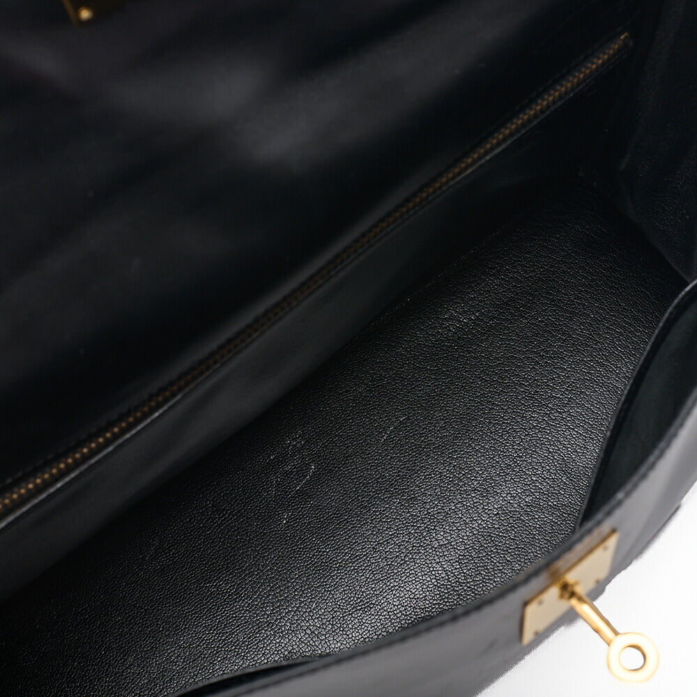 HERMES Kelly 32 Handbag Inseam Box Calf Black Gold-Tone Hardware, Pre-Owned