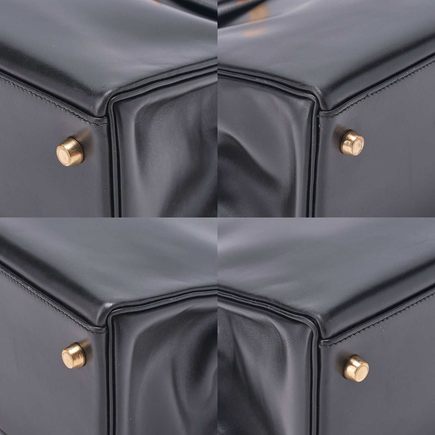 HERMES Kelly 32 Handbag Inseam Box Calf Black Gold-Tone Hardware, Pre-Owned