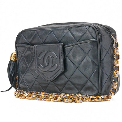 CHANEL Matlasse Coco Mark with Fringe Bijou Chain Shoulder Lambskin Navy (Gold Fittings) Women's Bag High Brand [Used] [Free Shipping]
