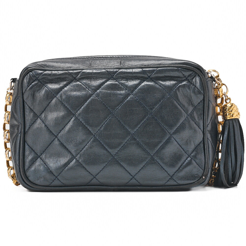 CHANEL Matlasse Coco Mark with Fringe Bijou Chain Shoulder Lambskin Navy (Gold Fittings) Women's Bag High Brand [Used] [Free Shipping]