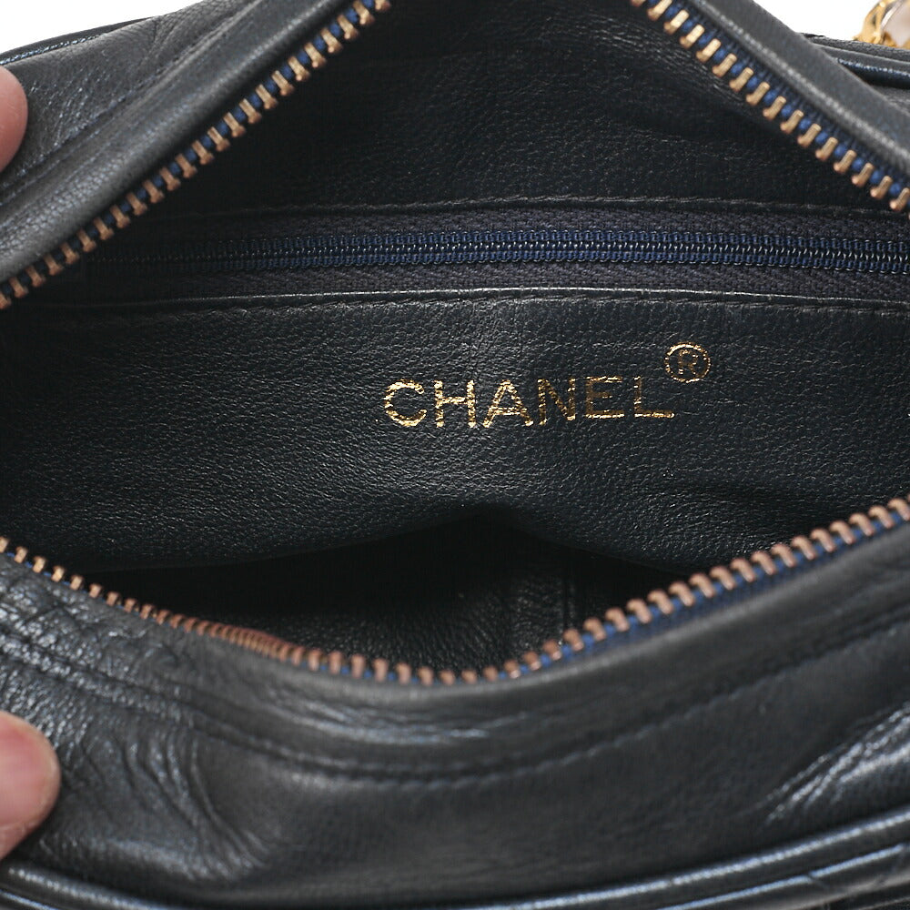 CHANEL Matlasse Coco Mark with Fringe Bijou Chain Shoulder Lambskin Navy (Gold Fittings) Women's Bag High Brand [Used] [Free Shipping]