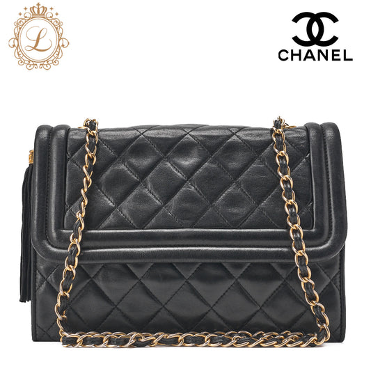CHANEL Chain Shoulder Bag Mattrasse Coco Mark Fringe Lambskin Black (Gold Fittings) Women's Bag High Brand [Used] [Free Shipping]