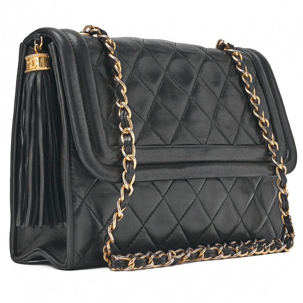 CHANEL Chain Shoulder Bag Mattrasse Coco Mark Fringe Lambskin Black (Gold Fittings) Women's Bag High Brand [Used] [Free Shipping]