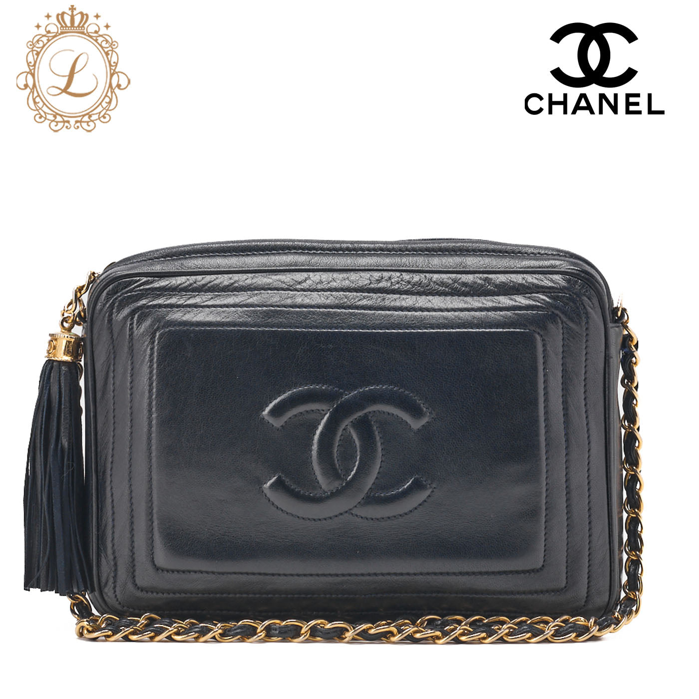 CHANEL Coco Mark with Fringe Chain Shoulder Lambskin Navy (Gold Fittings) Women's Bag Women's Bag High Brand [Used] [Free Shipping]