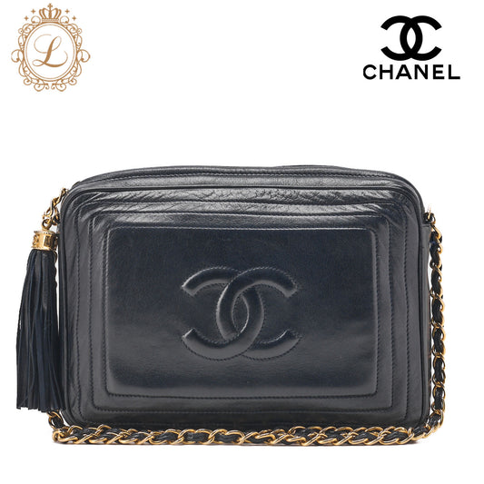 CHANEL Coco Mark with Fringe Chain Shoulder Lambskin Navy (Gold Fittings) Women's Bag Women's Bag High Brand [Used] [Free Shipping]