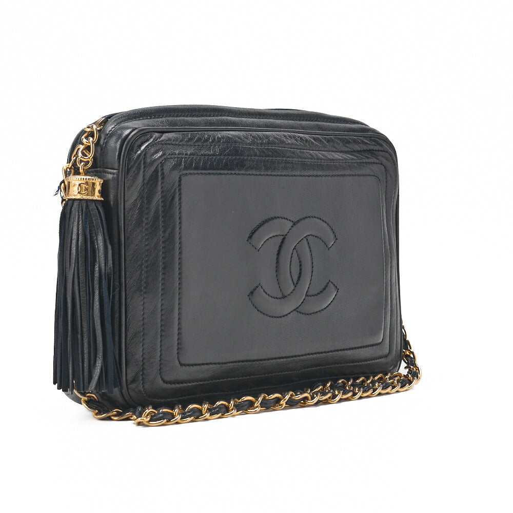 CHANEL Coco Mark with Fringe Chain Shoulder Lambskin Navy (Gold Fittings) Women's Bag Women's Bag High Brand [Used] [Free Shipping]