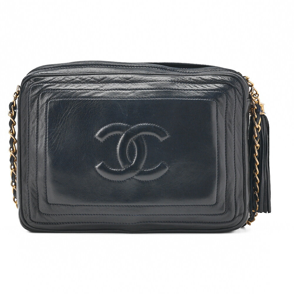CHANEL Coco Mark with Fringe Chain Shoulder Lambskin Navy (Gold Fittings) Women's Bag Women's Bag High Brand [Used] [Free Shipping]