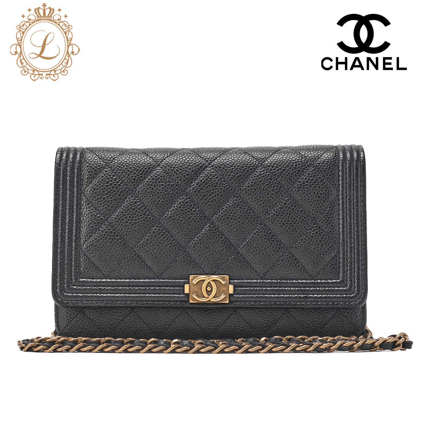 CHANEL Boy Chanel Matrasse Chain Wallet Caviar Skin Dark Navy (Gold Fittings) Women's Wallet Folding Wallet Women's Wallet [Used] [Free Shipping]