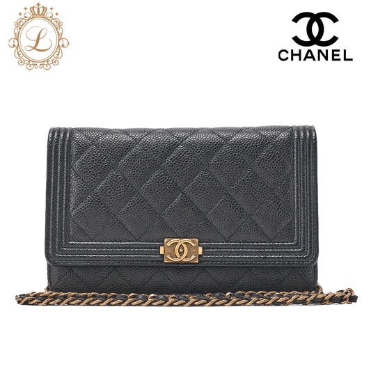 CHANEL Boy Chanel Matrasse Chain Wallet Caviar Skin Dark Navy (Gold Fittings) Women's Wallet Folding Wallet Women's Wallet [Used] [Free Shipping]
