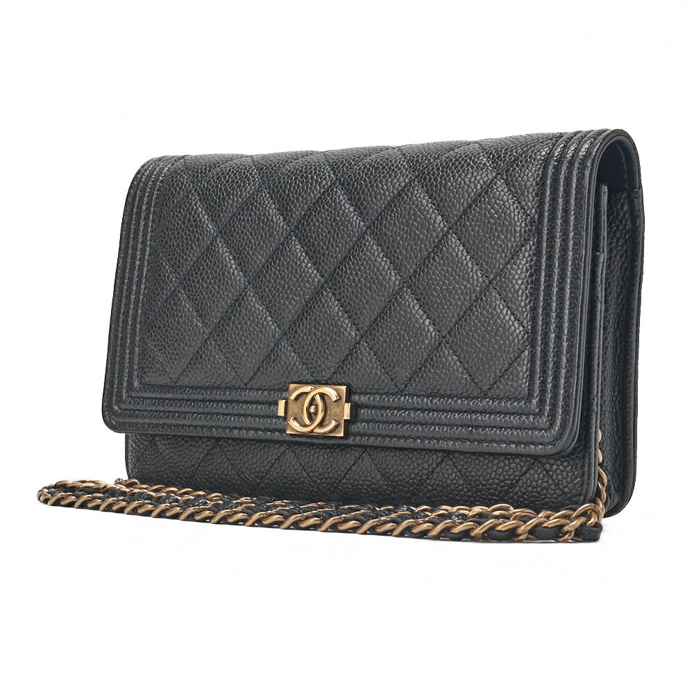 CHANEL Boy Chanel Matrasse Chain Wallet Caviar Skin Dark Navy (Gold Fittings) Women's Wallet Folding Wallet Women's Wallet [Used] [Free Shipping]