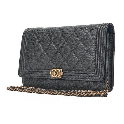 CHANEL Boy Chanel Matrasse Chain Wallet Caviar Skin Dark Navy (Gold Fittings) Women's Wallet Folding Wallet Women's Wallet [Used] [Free Shipping]