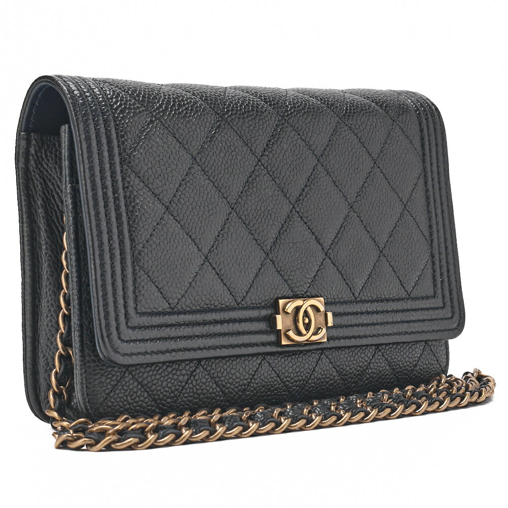 CHANEL Boy Chanel Matrasse Chain Wallet Caviar Skin Dark Navy (Gold Fittings) Women's Wallet Folding Wallet Women's Wallet [Used] [Free Shipping]