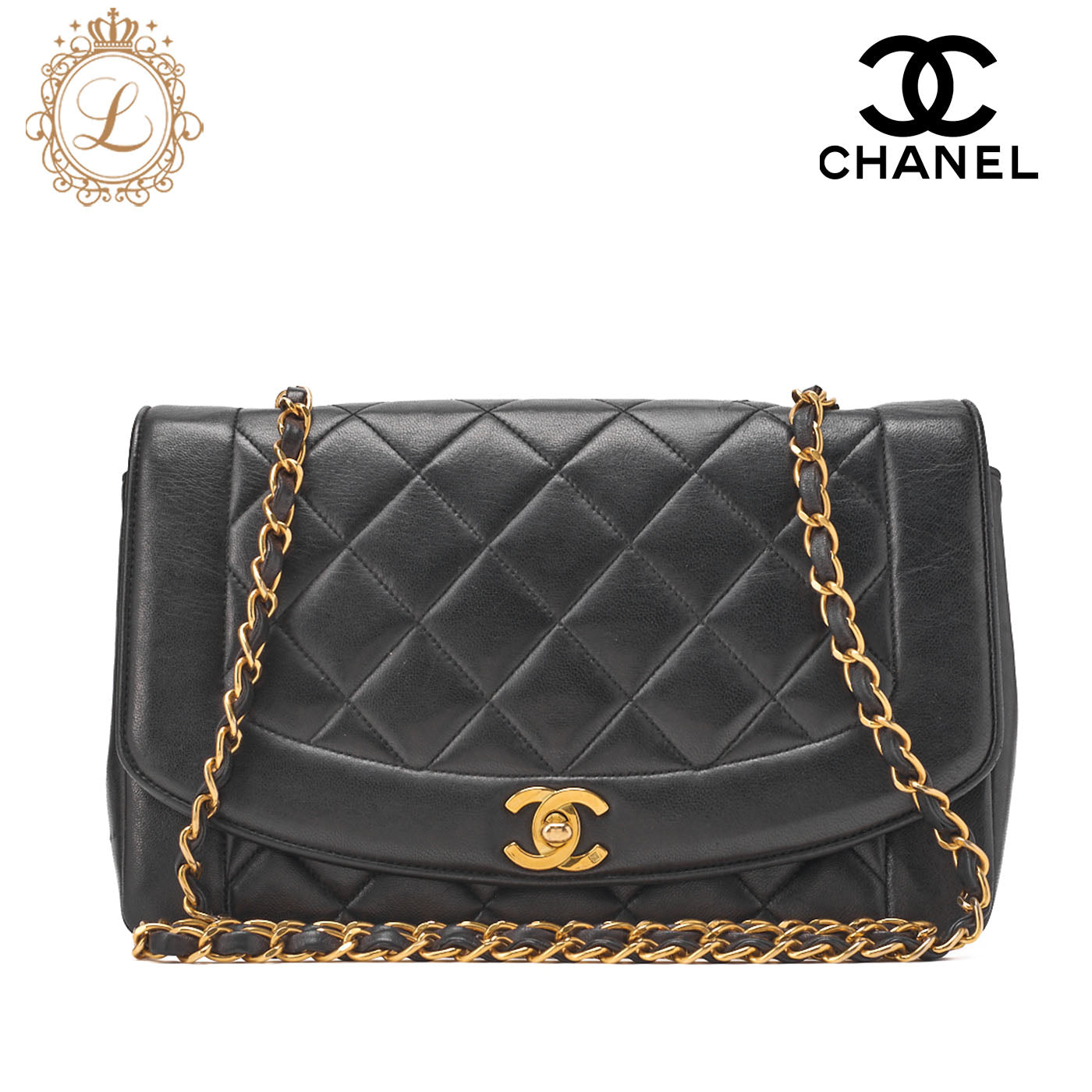 CHANEL Chain Shoulder Mattrasse Lambskin Diana Flap Black Gold Fittings Women's Bag Brand [Used] [Free Shipping]