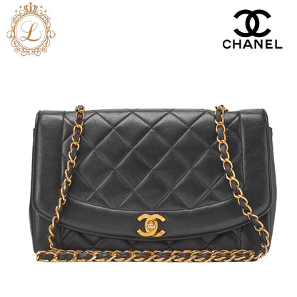 CHANEL Chain Shoulder Mattrasse Lambskin Diana Flap Black Gold Fittings Women's Bag Brand [Used] [Free Shipping]