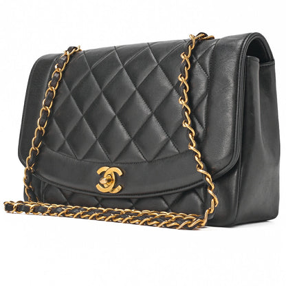 CHANEL Chain Shoulder Mattrasse Lambskin Diana Flap Black Gold Fittings Women's Bag Brand [Used] [Free Shipping]